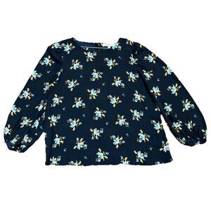 LOFT Women's Navy Floral Flowy Long Sleeve Blouse Top XL